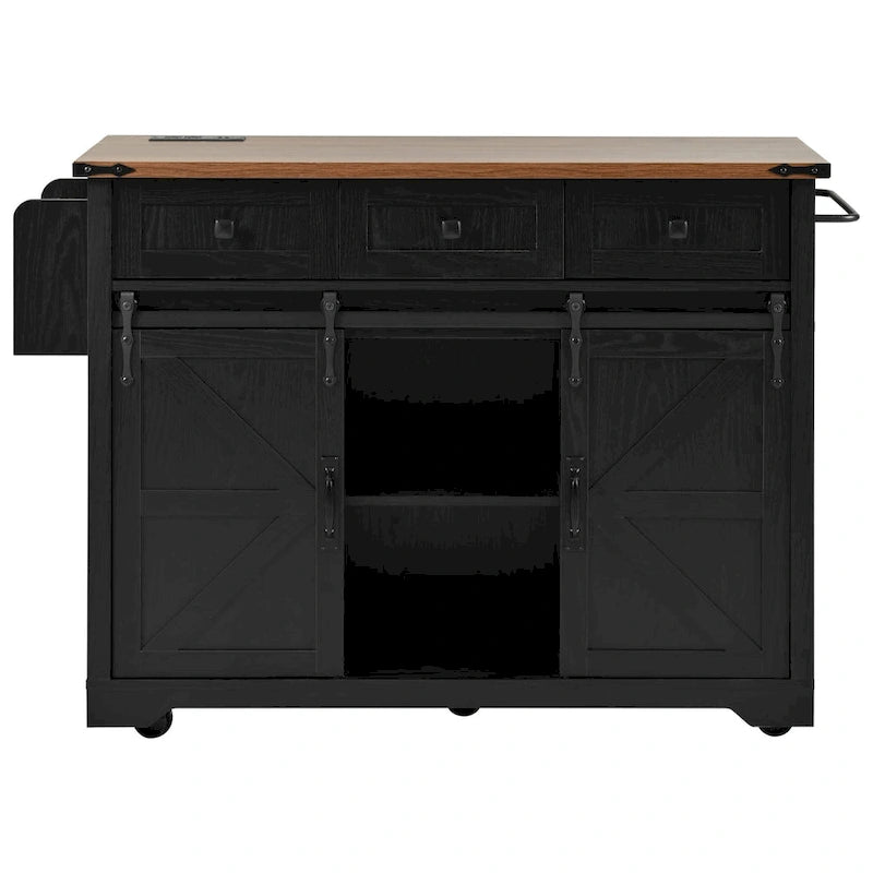 Blanco y Negro, Carro de Isla de Cocina de Granja con Toma de Corriente, 1 Persona
