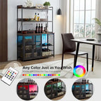 Mueble Buffet de 3 Niveles con Tira de Luces LED y Soporte para Copas, Toma de Corriente