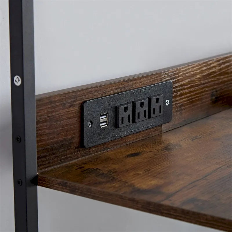 Mueble Buffet de 3 Niveles con Tira de Luces LED y Soporte para Copas, Toma de Corriente