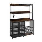 Mueble Buffet de 3 Niveles con Tira de Luces LED y Soporte para Copas, Toma de Corriente