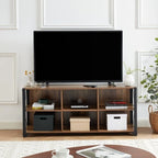 Mueble de TV industrial de nogal gris y roble rústico con 6 estantes, para hogares de 1 a 2 personas