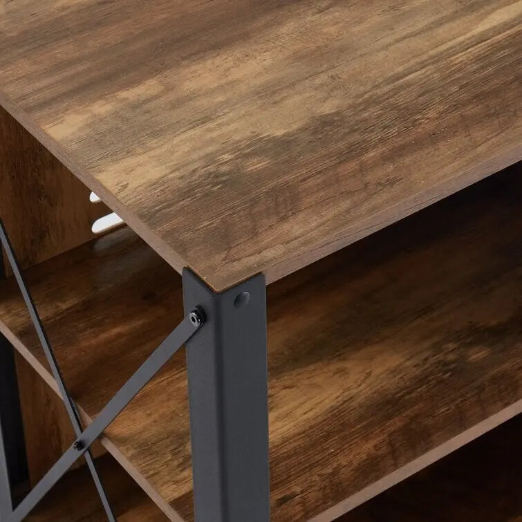Mueble de TV industrial de nogal gris y roble rústico con 6 estantes, para hogares de 1 a 2 personas
