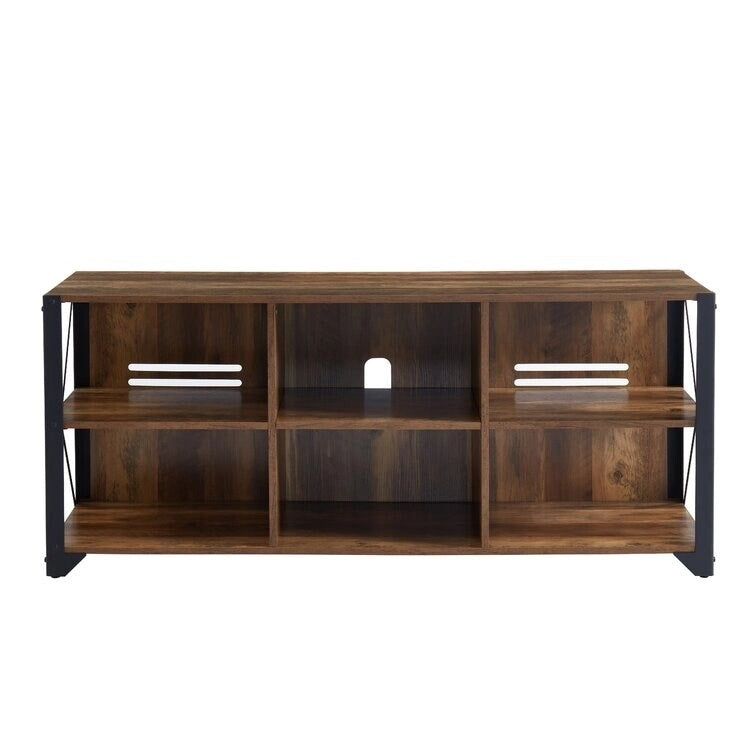 Mueble de TV industrial de nogal gris y roble rústico con 6 estantes, para hogares de 1 a 2 personas