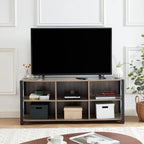 Mueble de TV industrial de nogal gris y roble rústico con 6 estantes, para hogares de 1 a 2 personas