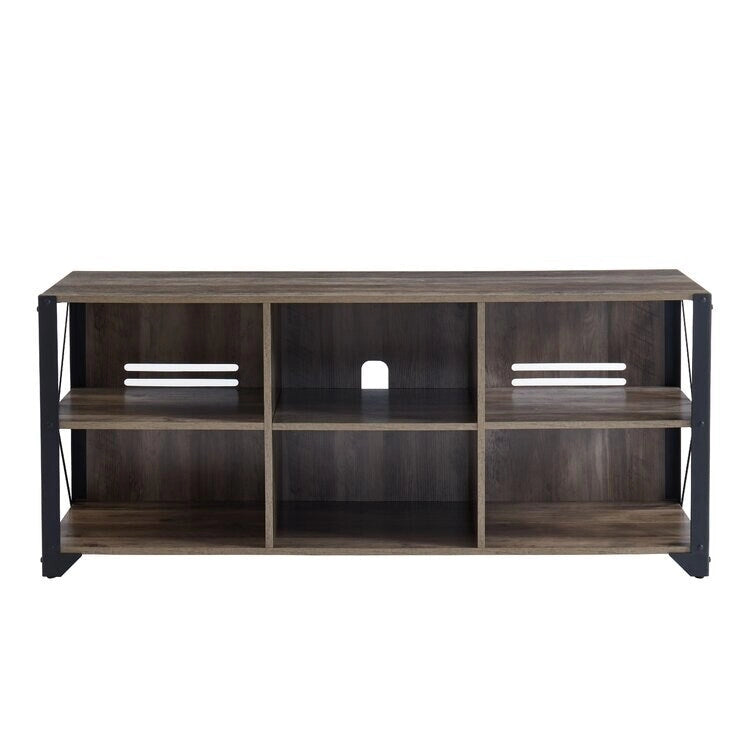 Mueble de TV industrial de nogal gris y roble rústico con 6 estantes, para hogares de 1 a 2 personas