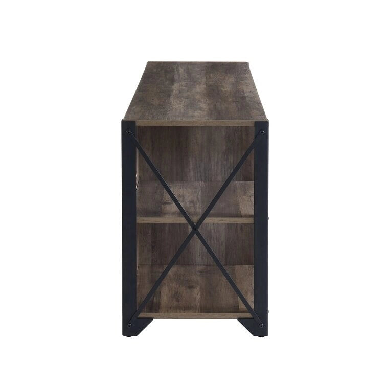 Mueble de TV industrial de nogal gris y roble rústico con 6 estantes, para hogares de 1 a 2 personas