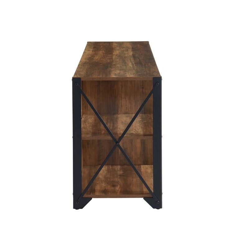 Mueble de TV industrial de nogal gris y roble rústico con 6 estantes, para hogares de 1 a 2 personas