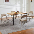 Silla plegable de cuero sintético beige, asiento acolchado, estructura de metal, juego de 2