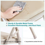 Silla plegable de cuero sintético beige, asiento acolchado, estructura de metal, juego de 2
