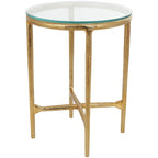 Mesa Auxiliar de Aluminio con Textura Dorada o Plateada y Tapa de Cristal – Interior, 1 Pieza