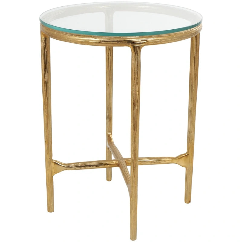 Mesa Auxiliar de Aluminio con Textura Dorada o Plateada y Tapa de Cristal – Interior, 1 Pieza