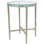 Mesa Auxiliar de Aluminio con Textura Dorada o Plateada y Tapa de Cristal – Interior, 1 Pieza