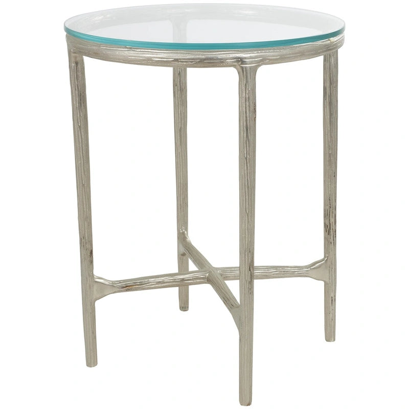 Mesa Auxiliar de Aluminio con Textura Dorada o Plateada y Tapa de Cristal – Interior, 1 Pieza