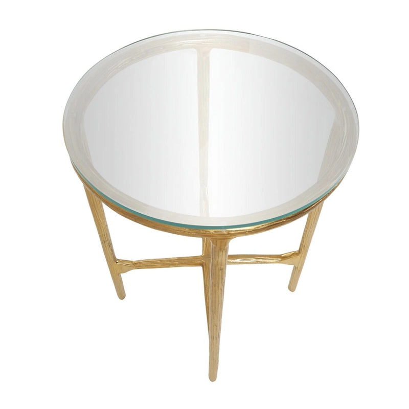 Mesa Auxiliar de Aluminio con Textura Dorada o Plateada y Tapa de Cristal – Interior, 1 Pieza