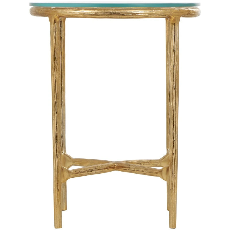 Mesa Auxiliar de Aluminio con Textura Dorada o Plateada y Tapa de Cristal – Interior, 1 Pieza