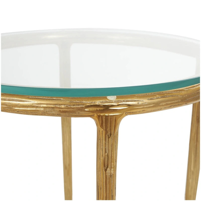 Mesa Auxiliar de Aluminio con Textura Dorada o Plateada y Tapa de Cristal – Interior, 1 Pieza