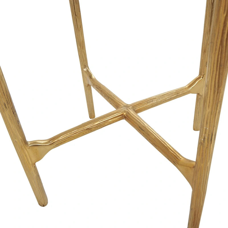 Mesa Auxiliar de Aluminio con Textura Dorada o Plateada y Tapa de Cristal – Interior, 1 Pieza