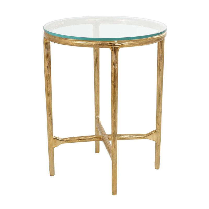 Mesa Auxiliar de Aluminio con Textura Dorada o Plateada y Tapa de Cristal – Interior, 1 Pieza