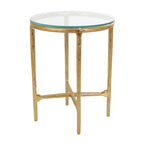 Mesa Auxiliar de Aluminio con Textura Dorada o Plateada y Tapa de Cristal – Interior, 1 Pieza