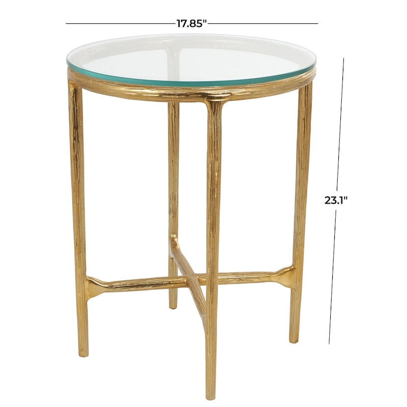Mesa Auxiliar de Aluminio con Textura Dorada o Plateada y Tapa de Cristal – Interior, 1 Pieza
