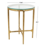Mesa Auxiliar de Aluminio con Textura Dorada o Plateada y Tapa de Cristal – Interior, 1 Pieza