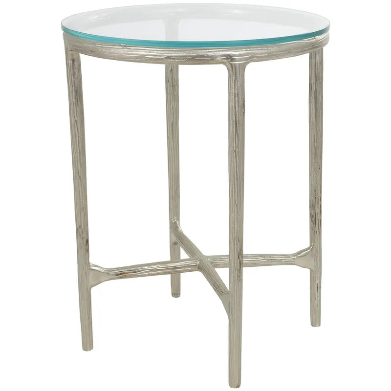 Mesa Auxiliar de Aluminio con Textura Dorada o Plateada y Tapa de Cristal – Interior, 1 Pieza