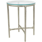 Mesa Auxiliar de Aluminio con Textura Dorada o Plateada y Tapa de Cristal – Interior, 1 Pieza