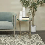 Mesa Auxiliar de Aluminio con Textura Dorada o Plateada y Tapa de Cristal – Interior, 1 Pieza