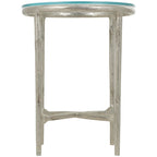 Mesa Auxiliar de Aluminio con Textura Dorada o Plateada y Tapa de Cristal – Interior, 1 Pieza