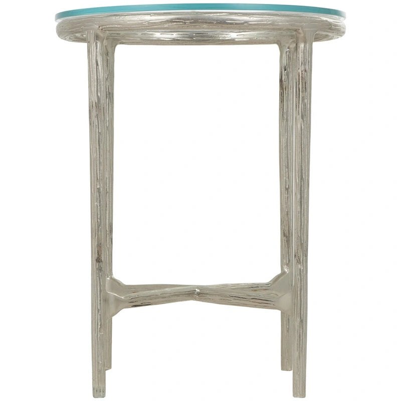 Mesa Auxiliar de Aluminio con Textura Dorada o Plateada y Tapa de Cristal – Interior, 1 Pieza