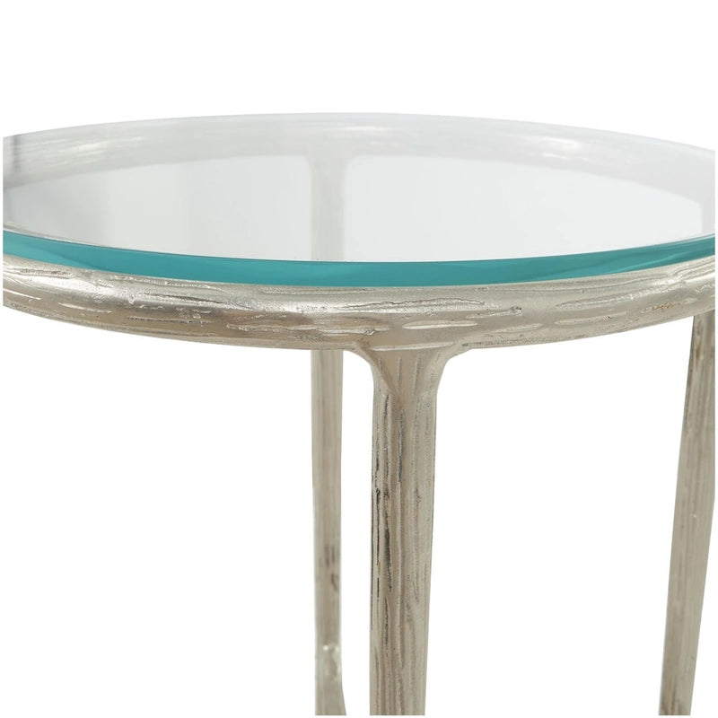 Mesa Auxiliar de Aluminio con Textura Dorada o Plateada y Tapa de Cristal – Interior, 1 Pieza