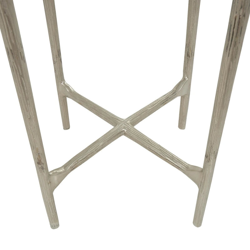 Mesa Auxiliar de Aluminio con Textura Dorada o Plateada y Tapa de Cristal – Interior, 1 Pieza