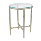 Mesa Auxiliar de Aluminio con Textura Dorada o Plateada y Tapa de Cristal – Interior, 1 Pieza