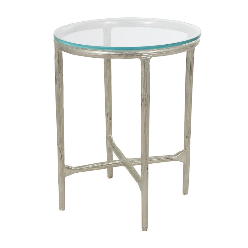 Mesa Auxiliar de Aluminio con Textura Dorada o Plateada y Tapa de Cristal – Interior, 1 Pieza