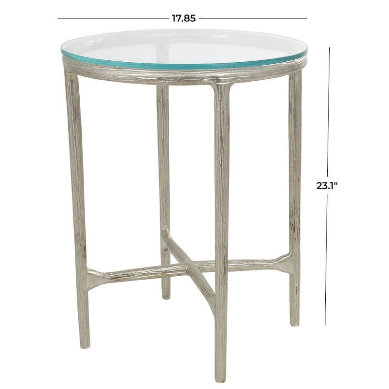 Mesa Auxiliar de Aluminio con Textura Dorada o Plateada y Tapa de Cristal – Interior, 1 Pieza